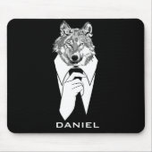 Lustiger Hipster-Wolf mit dem schwarzen Tuxedo Mousepad (Vorne)