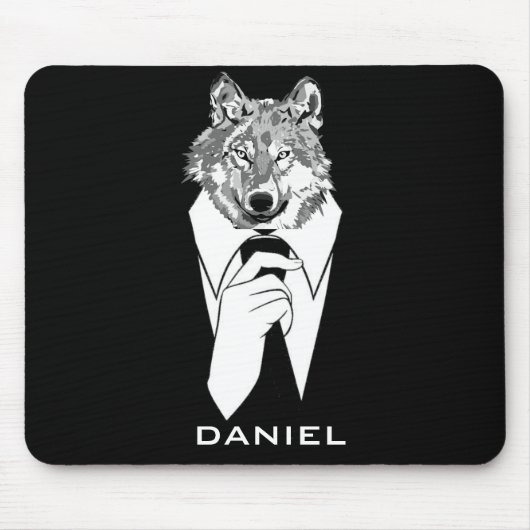 Lustiger Hipster-Wolf mit dem schwarzen Tuxedo Mousepad (Vorne)