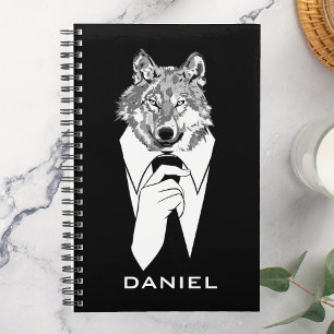 Lustiger Hipster-Wolf mit schwarzem Smoking person Planer