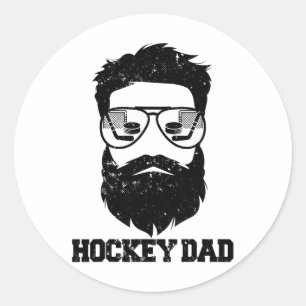 Lustiger Hockey-Vater Unordentliches Haar Bart Hoc Runder Aufkleber