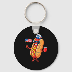 Lustiger Hot Dog 4. Juli USA-Flagge patriotischer  Schlüsselanhänger
