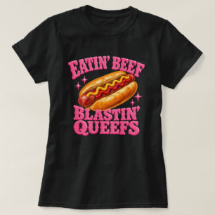 Lustiger Hotdog essend Rindfleisch blasend Fürze T-Shirt