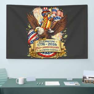 Lustiger Hotdog reitet auf einem Adler 250. Jubilä Banner