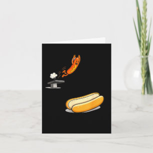Lustiger Hotdog springt in Brötchen Cartoon Essen Karte
