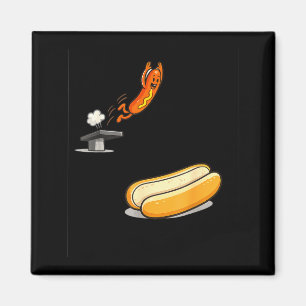 Lustiger Hotdog springt in Brötchen Cartoon Essen Magnet