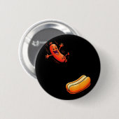 Lustiger Hotdog springt in Brötchen Wurst BBQ hoch Button (Vorne & Hinten)