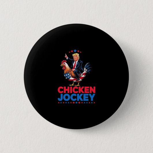 Lustiger Hühner-Jockey-Trump-Meme Button (Vorderseite)