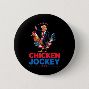 Lustiger Hühner-Jockey-Trump-Meme Button