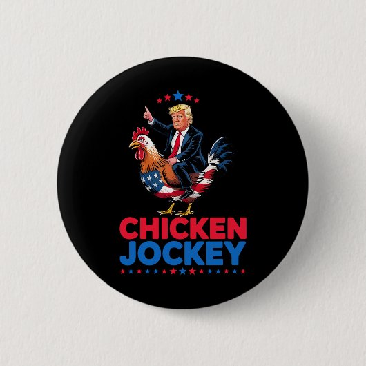 Lustiger Hühner-Jockey-Trump-Meme Button (Vorderseite)