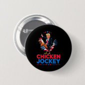 Lustiger Hühner-Jockey-Trump-Meme Button (Vorne & Hinten)