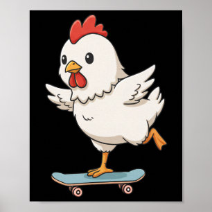 Lustiger Hühner Skater Skateboard Llerina Zoo Jung Poster