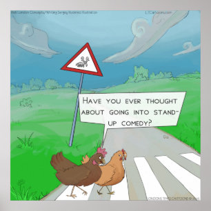 Lustiger Hühner-Überquerung-Straßen-Cartoon-Poster Poster