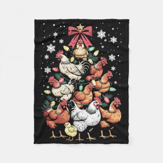 Lustiger Hühner-Weihnachtsbaum-Geflügelfarm-Tier L Fleecedecke (Vorderseite)