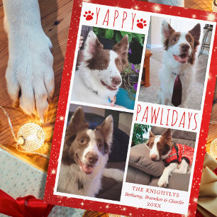 Lustiger Hund 4 Foto-Collage YAPPY PAWLIDAYS Rot Feiertagskarte