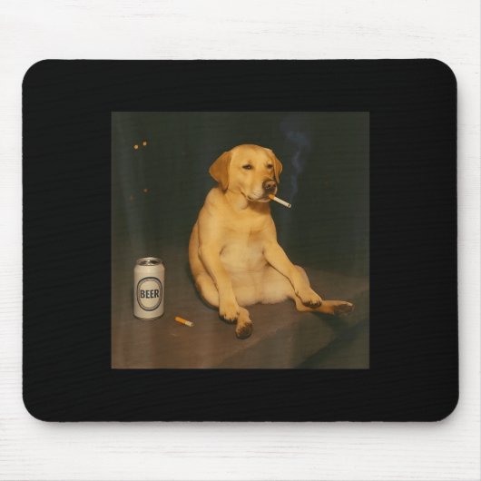 Lustiger Hund Bier rauchendes Meme sarkastischer H Mousepad (Vorne)