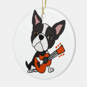 Lustiger Hund Bostons Terrier, der Gitarren-Kunst Keramikornament (Links)