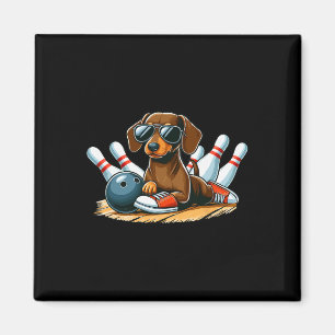 Lustiger Hund Bowling Dachshund Mit Sungles Spiele Magnet