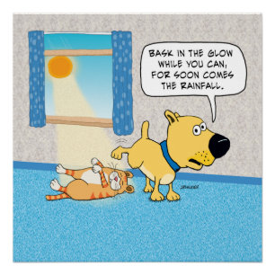 Lustiger Hund, der auf Katzen-Plakat pinkelt Poster