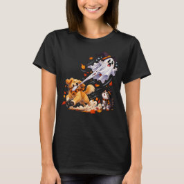 Lustiger Hund fliegt einen Geist wie einen Hallowe T-Shirt