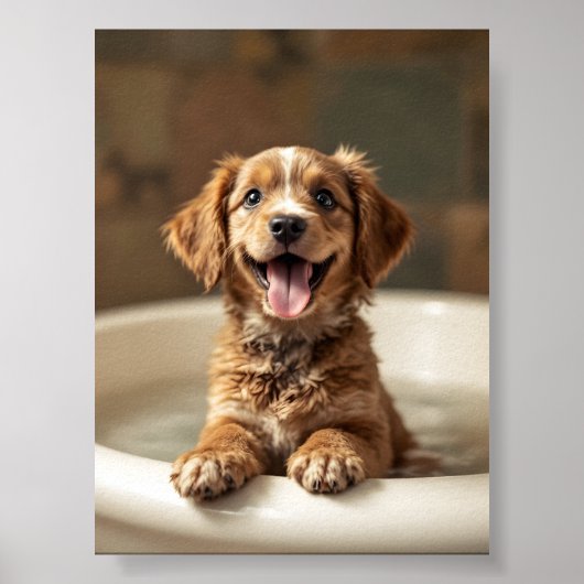 Lustiger Hund im Badezimmer Poster (Vorne)