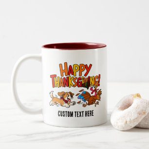 Lustiger Hund jagt Truthahn - Benutzerdefiniertes Zweifarbige Tasse
