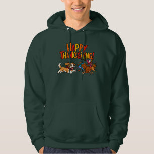 Lustiger Hund jagt Truthahn Thanksgiving Hunde Lie Hoodie