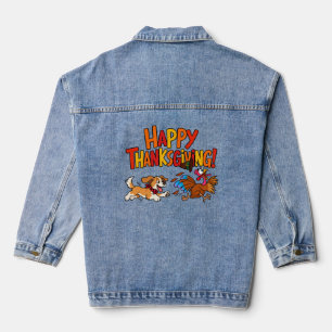 Lustiger Hund jagt Truthahn Thanksgiving Jeansjacke