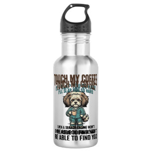 Lustiger Hund Kaffee Warnung Vintage Gravur Design Edelstahlflasche