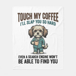 Lustiger Hund Kaffee Warnung Vintage Gravur Design Fleecedecke
