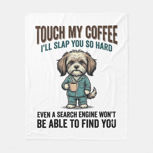 Lustiger Hund Kaffee Warnung Vintage Gravur Design Fleecedecke (Vorderseite)
