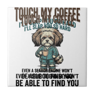 Lustiger Hund Kaffee Warnung Vintage Gravur Design Fliese