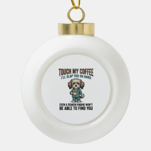 Lustiger Hund Kaffee Warnung Vintage Gravur Design Keramik Kugel-Ornament