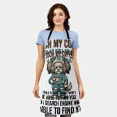 Lustiger Hund Kaffee Warnung Vintage Gravur Design Schürze (Getragen)