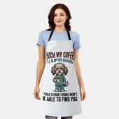 Lustiger Hund Kaffee Warnung Vintage Gravur Design Schürze (Getragen)
