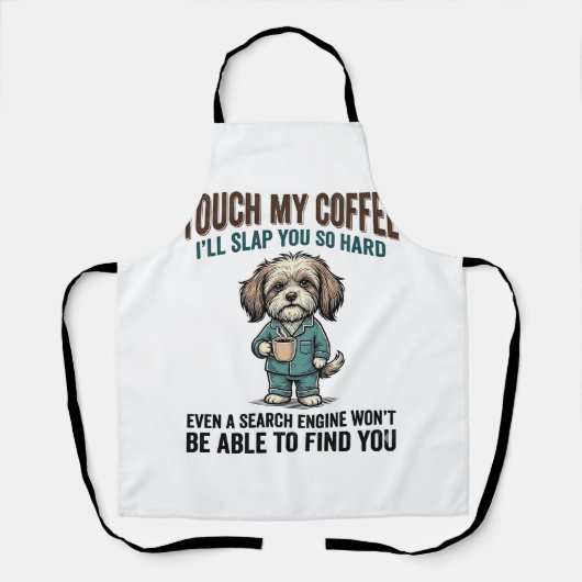 Lustiger Hund Kaffee Warnung Vintage Gravur Design Schürze (Vorderseite)