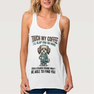 Lustiger Hund Kaffee Warnung Vintage Gravur Design Tank Top