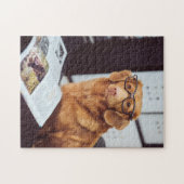 Lustiger Hund liest Puzzle (Horizontal)