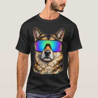 Lustiger Hund mit Regenbogen-90er-Sonnenbrille T-Shirt