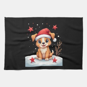 Lustiger Hund mit Weihnachtssternen für die Festta Geschirrtuch