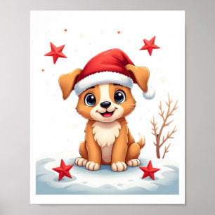 Lustiger Hund mit Weihnachtssternen für die Festta Poster
