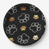 Lustiger Hund PawPrints auf Schwarzem, Pappteller (Vorderseite)