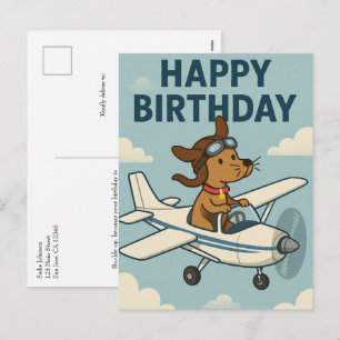 Lustiger Hund Pilot Kinder Geburtstag Vintage Flug Feiertagspostkarte
