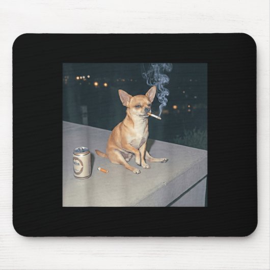 Lustiger Hund raucht Chihuahua Meme Zigarette Bier Mousepad (Vorne)
