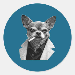 Lustiger Hund raucht Zigarette Chihuahua Meme Humo Runder Aufkleber