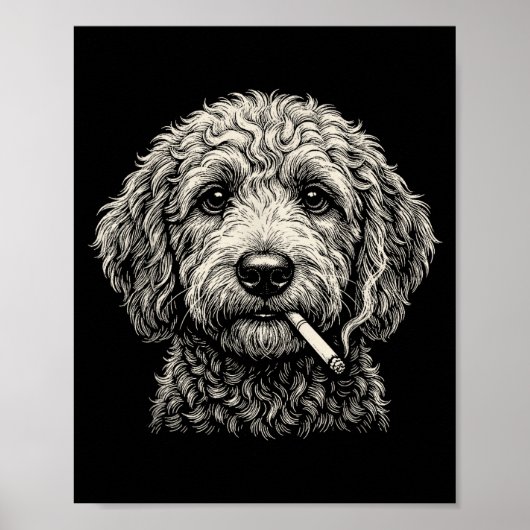 Lustiger Hund raucht Zigarette Golden Doodle Poster (Vorne)