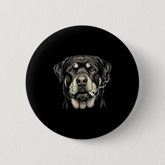 Lustiger Hund raucht Zigarette Lustiger Rottweiler Button (Vorderseite)
