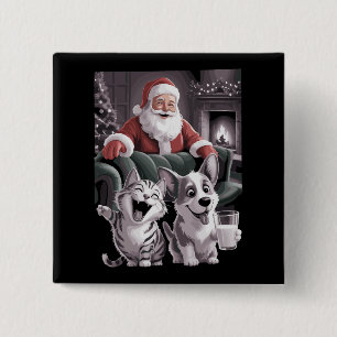 Lustiger Hund und Katzenselfie mit Weihnachtsmann Button