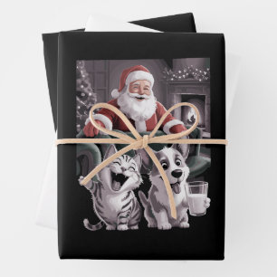 Lustiger Hund und Katzenselfie mit Weihnachtsmann  Geschenkpapier Set