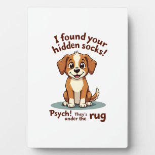 Lustiger Hund versteckte Socken Zitat Vintage Cart Fotoplatte