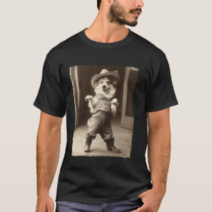 Lustiger Hund Vintage Corgi Alberner Cowboy Meme T-Shirt